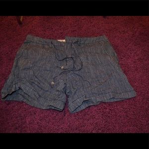 Blue and white striped linen shorts